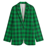Irish Green Buffalo Check Pattern Print Women's Blazer