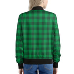 Irish Green Buffalo Check Pattern Print Women's Bomber Jacket
