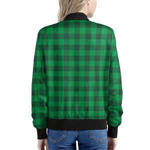 Irish Green Buffalo Check Pattern Print Women's Bomber Jacket
