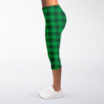 Irish Green Buffalo Check Pattern Print Women's Capri Leggings