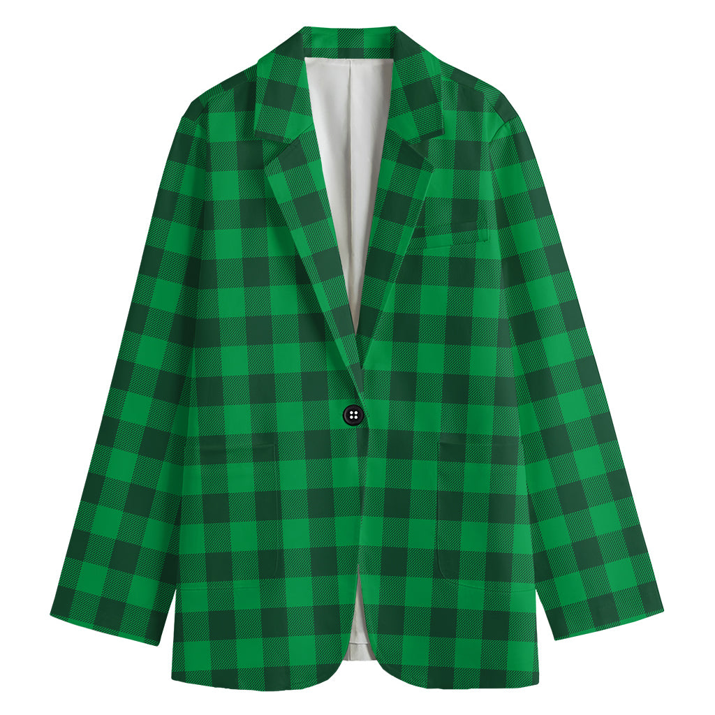 Irish Green Buffalo Check Pattern Print Women's Cotton Blazer