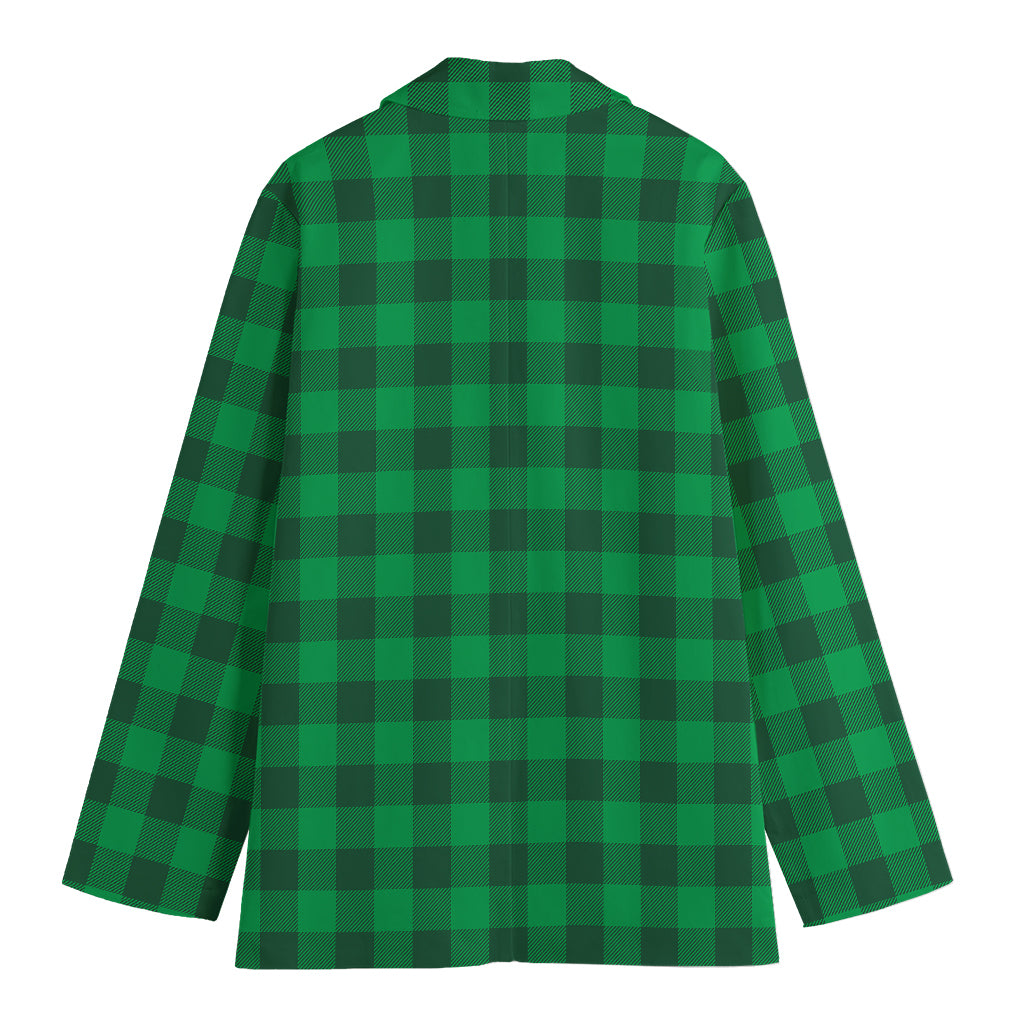 Irish Green Buffalo Check Pattern Print Women's Cotton Blazer