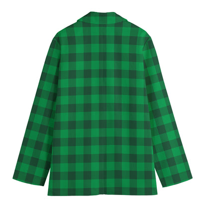 Irish Green Buffalo Check Pattern Print Women's Cotton Blazer