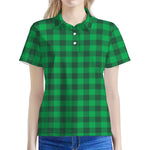 Irish Green Buffalo Check Pattern Print Women's Polo Shirt