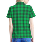 Irish Green Buffalo Check Pattern Print Women's Polo Shirt