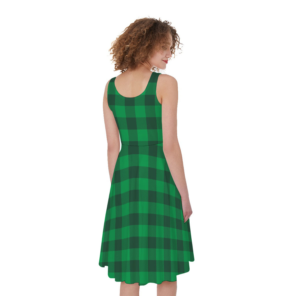 Irish Green Buffalo Check Pattern Print Women's Sleeveless Dress