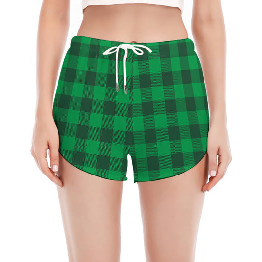Irish Green Buffalo Check Pattern Print Women's Split Running Shorts