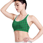 Irish Green Buffalo Check Pattern Print Women's Sports Bra