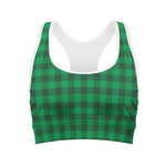 Irish Green Buffalo Check Pattern Print Women's Sports Bra