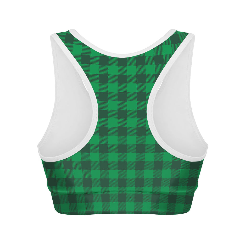 Irish Green Buffalo Check Pattern Print Women's Sports Bra