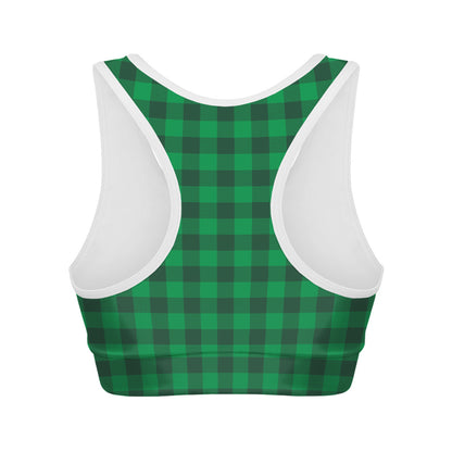 Irish Green Buffalo Check Pattern Print Women's Sports Bra