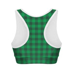 Irish Green Buffalo Check Pattern Print Women's Sports Bra
