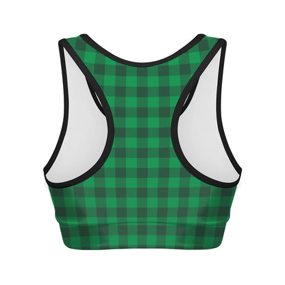 Irish Green Buffalo Check Pattern Print Women's Sports Bra