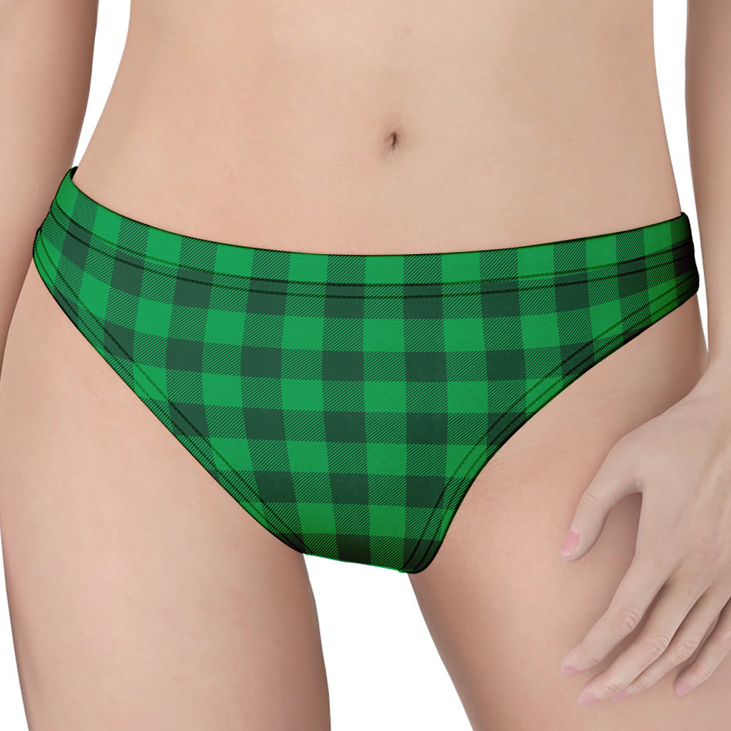 Irish Green Buffalo Check Pattern Print Women's Thong