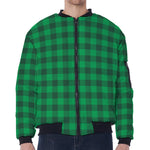 Irish Green Buffalo Check Pattern Print Zip Sleeve Bomber Jacket