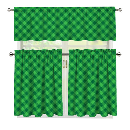 Irish Green Buffalo Plaid Print 3 Piece Kitchen Curtains