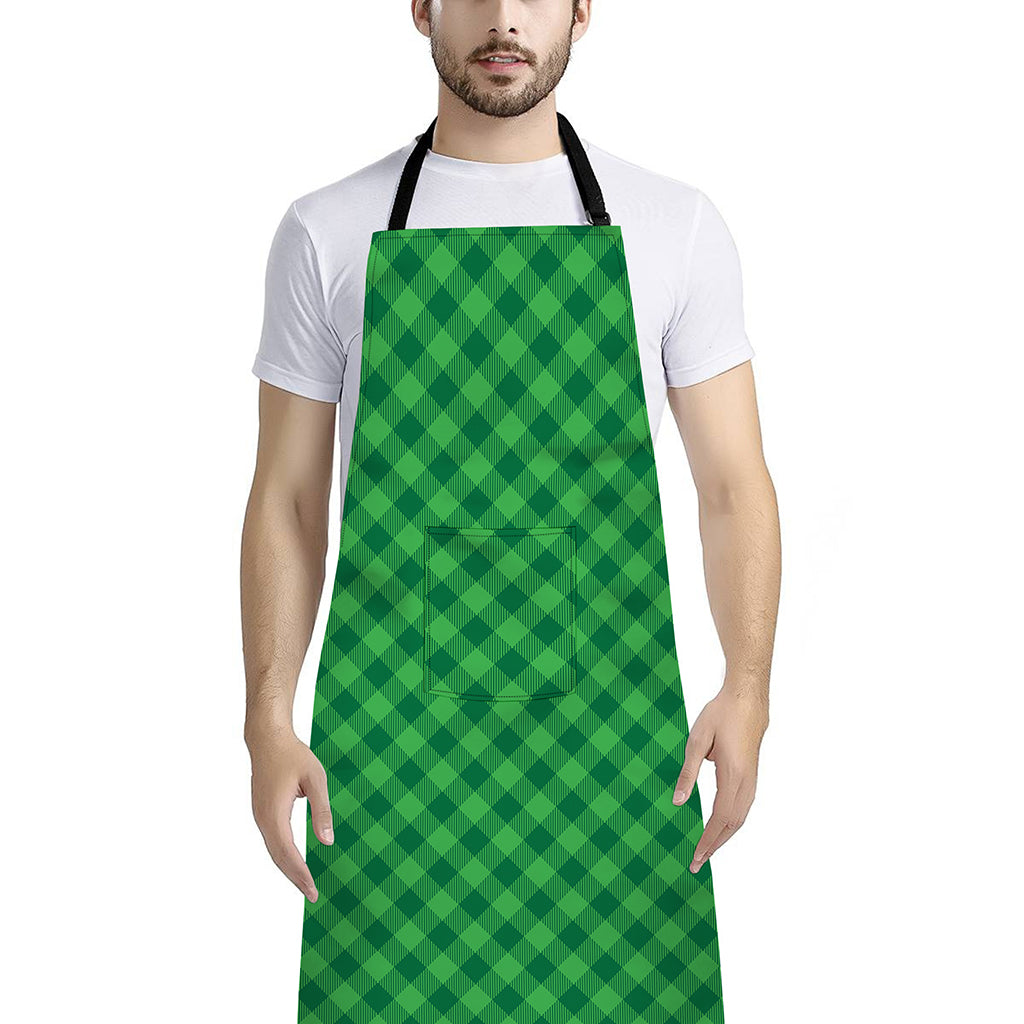 Irish Green Buffalo Plaid Print Bib Apron With Pocket