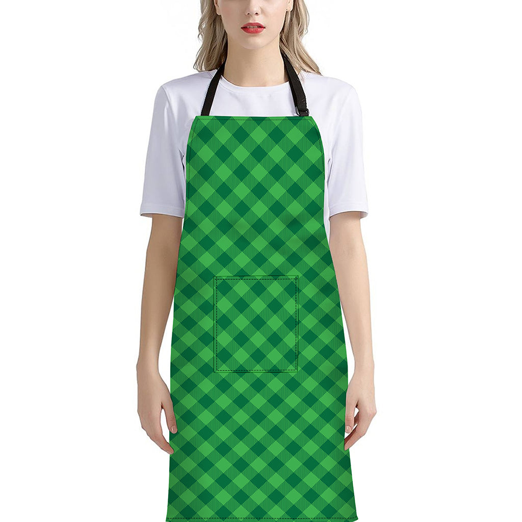 Irish Green Buffalo Plaid Print Bib Apron With Pocket
