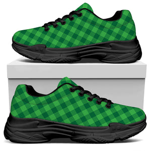 Irish Green Buffalo Plaid Print Black Chunky Shoes