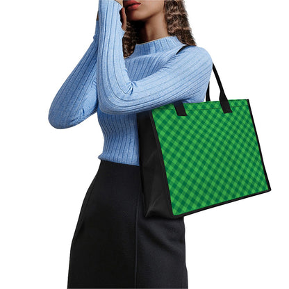 Irish Green Buffalo Plaid Print Canvas Tote Bag