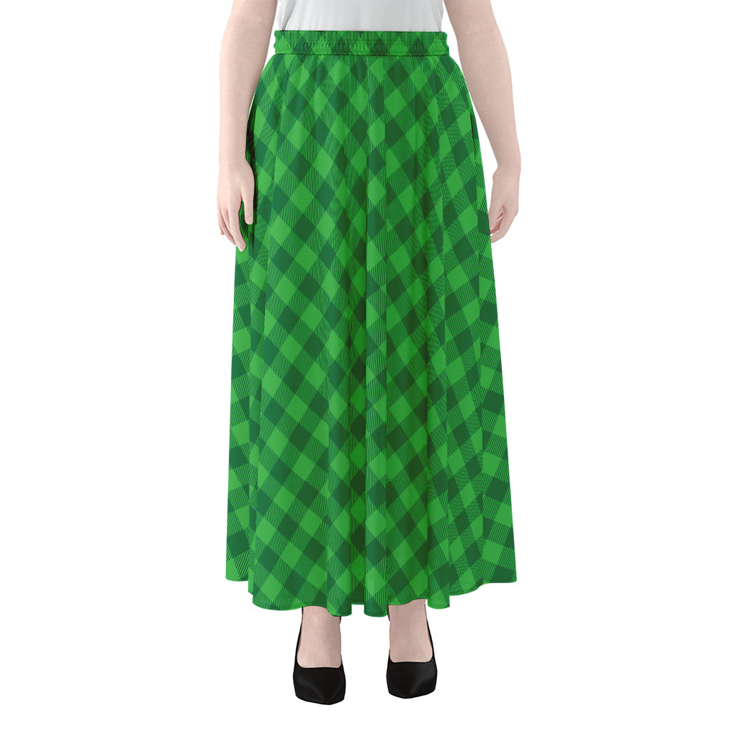 Irish Green Buffalo Plaid Print Chiffon Maxi Skirt