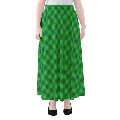 Irish Green Buffalo Plaid Print Chiffon Maxi Skirt
