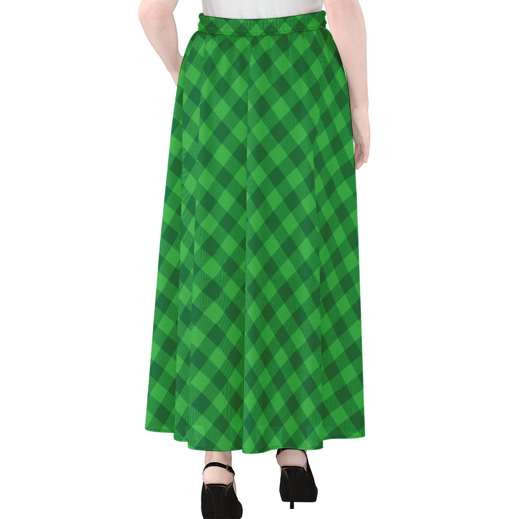 Irish Green Buffalo Plaid Print Chiffon Maxi Skirt