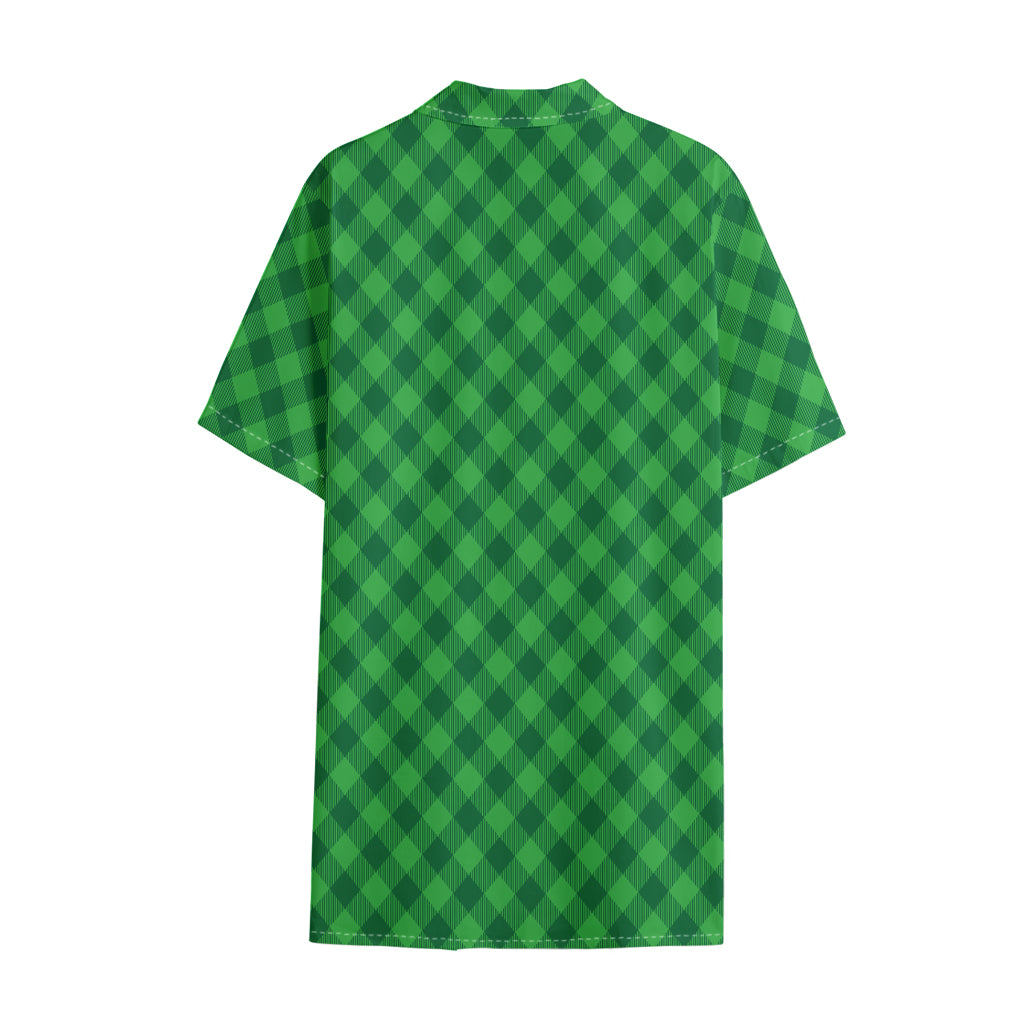 Irish Green Buffalo Plaid Print Cotton Hawaiian Shirt