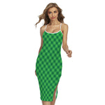 Irish Green Buffalo Plaid Print Cross Back Cami Dress