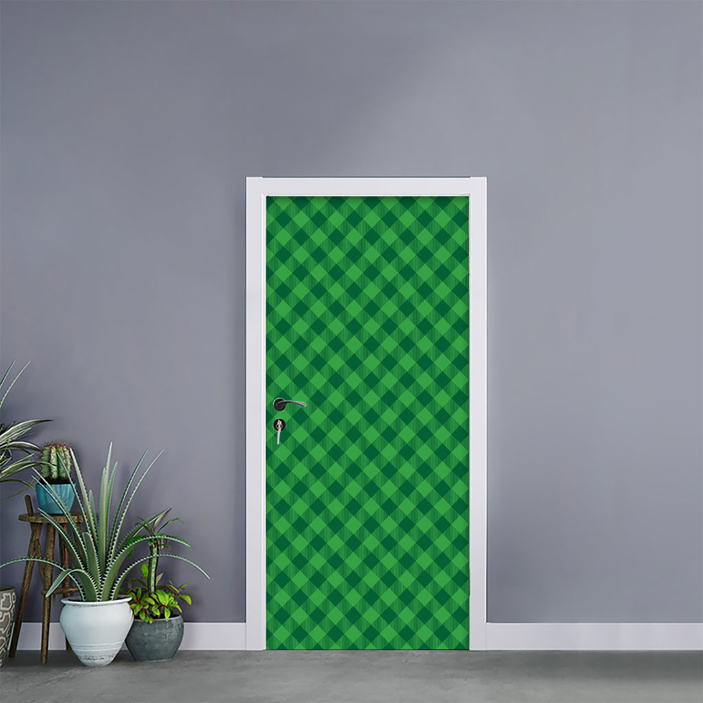 Irish Green Buffalo Plaid Print Door Sticker