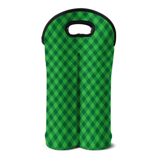 Irish Green Buffalo Plaid Print Double Neoprene Wine Tote