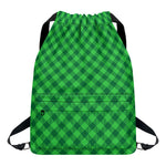 Irish Green Buffalo Plaid Print Drawstring Backpack