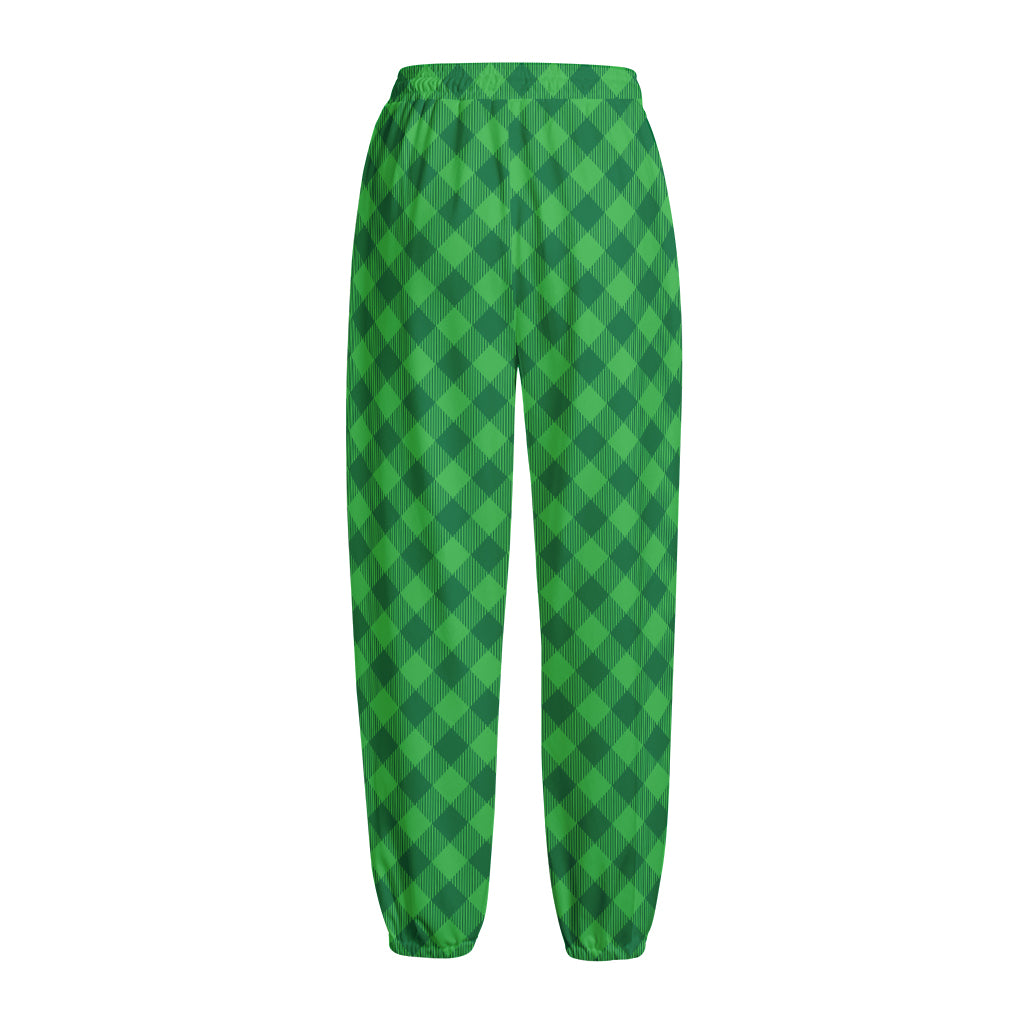 Irish Green Buffalo Plaid Print Fleece Lined Knit Pants