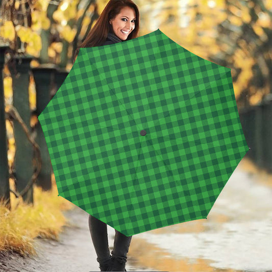 Irish Green Buffalo Plaid Print Foldable Umbrella