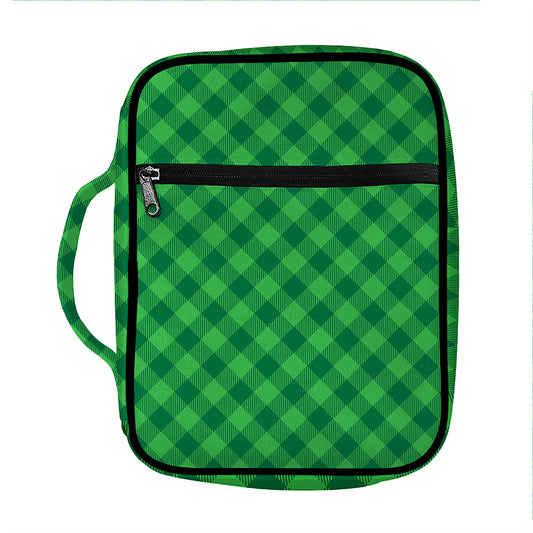 Irish Green Buffalo Plaid Print Front Pocket Bible Bag