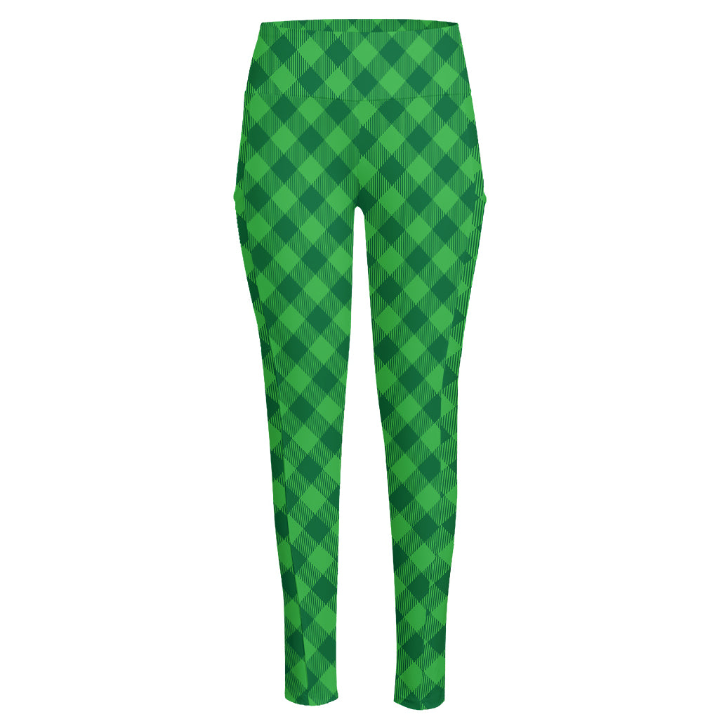 Irish Green Buffalo Plaid Print High-Waisted Pocket Leggings