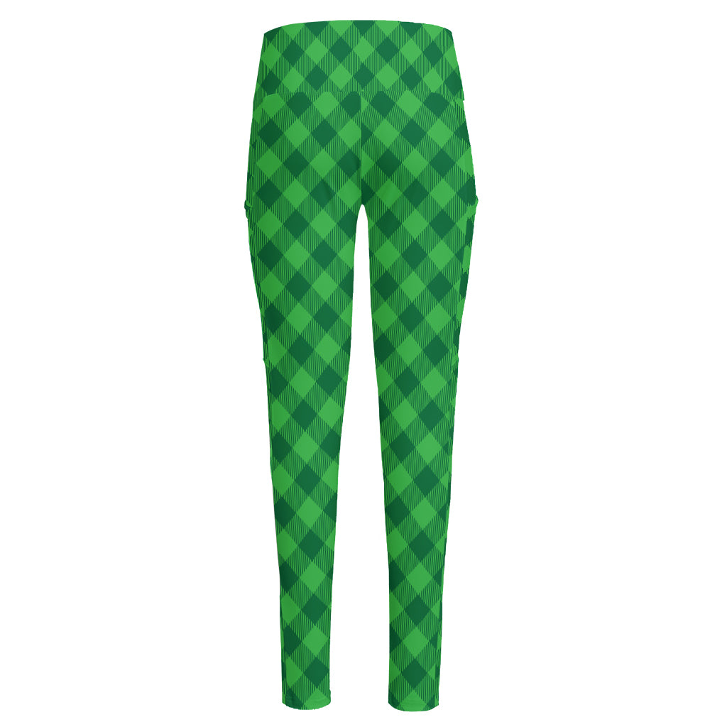 Irish Green Buffalo Plaid Print High-Waisted Pocket Leggings
