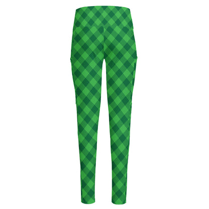 Irish Green Buffalo Plaid Print High-Waisted Pocket Leggings
