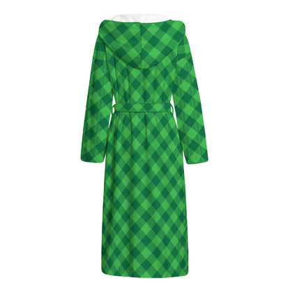 Irish Green Buffalo Plaid Print Hooded Bathrobe