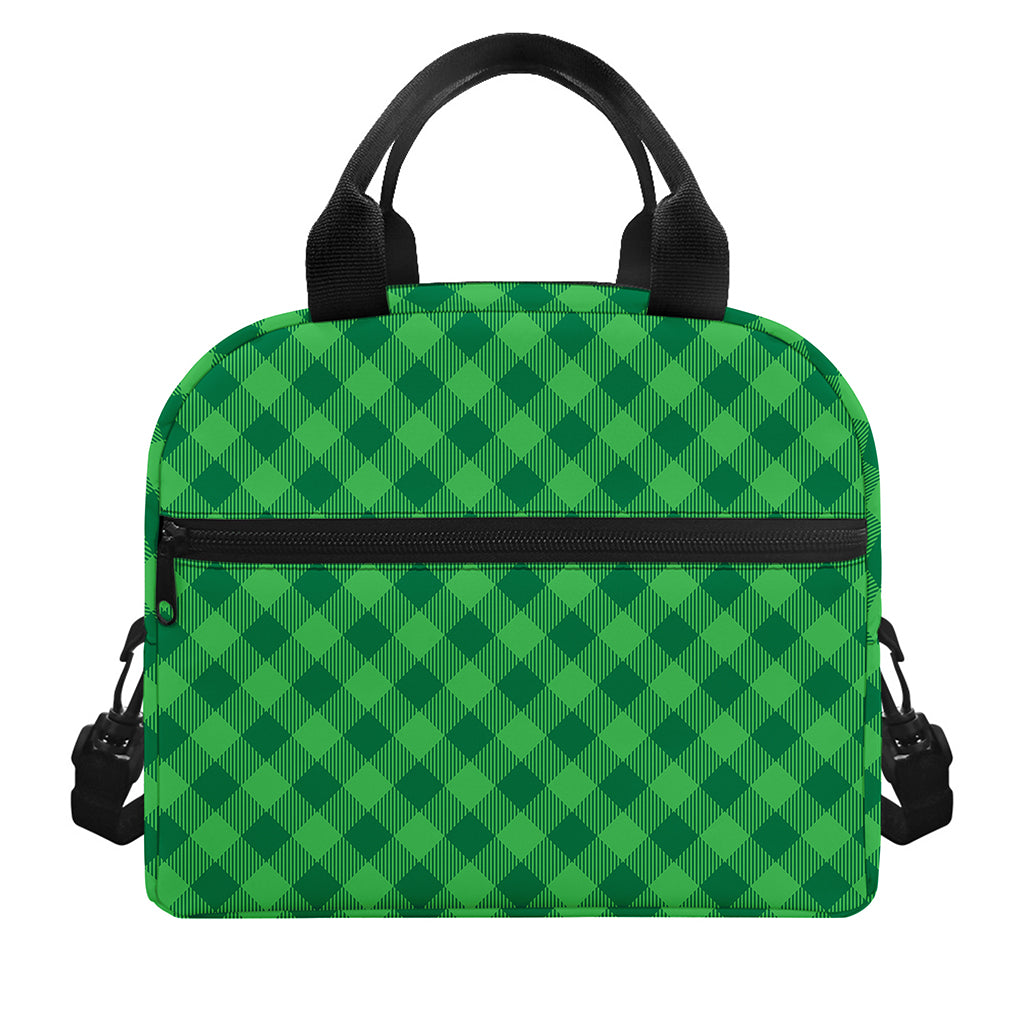 Irish Green Buffalo Plaid Print Insulated Lunch Bag
