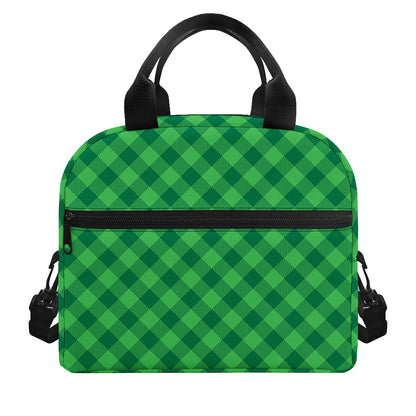 Irish Green Buffalo Plaid Print Insulated Lunch Bag