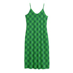 Irish Green Buffalo Plaid Print Jersey Midi Cami Dress