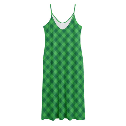 Irish Green Buffalo Plaid Print Jersey Midi Cami Dress