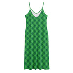 Irish Green Buffalo Plaid Print Jersey Midi Cami Dress