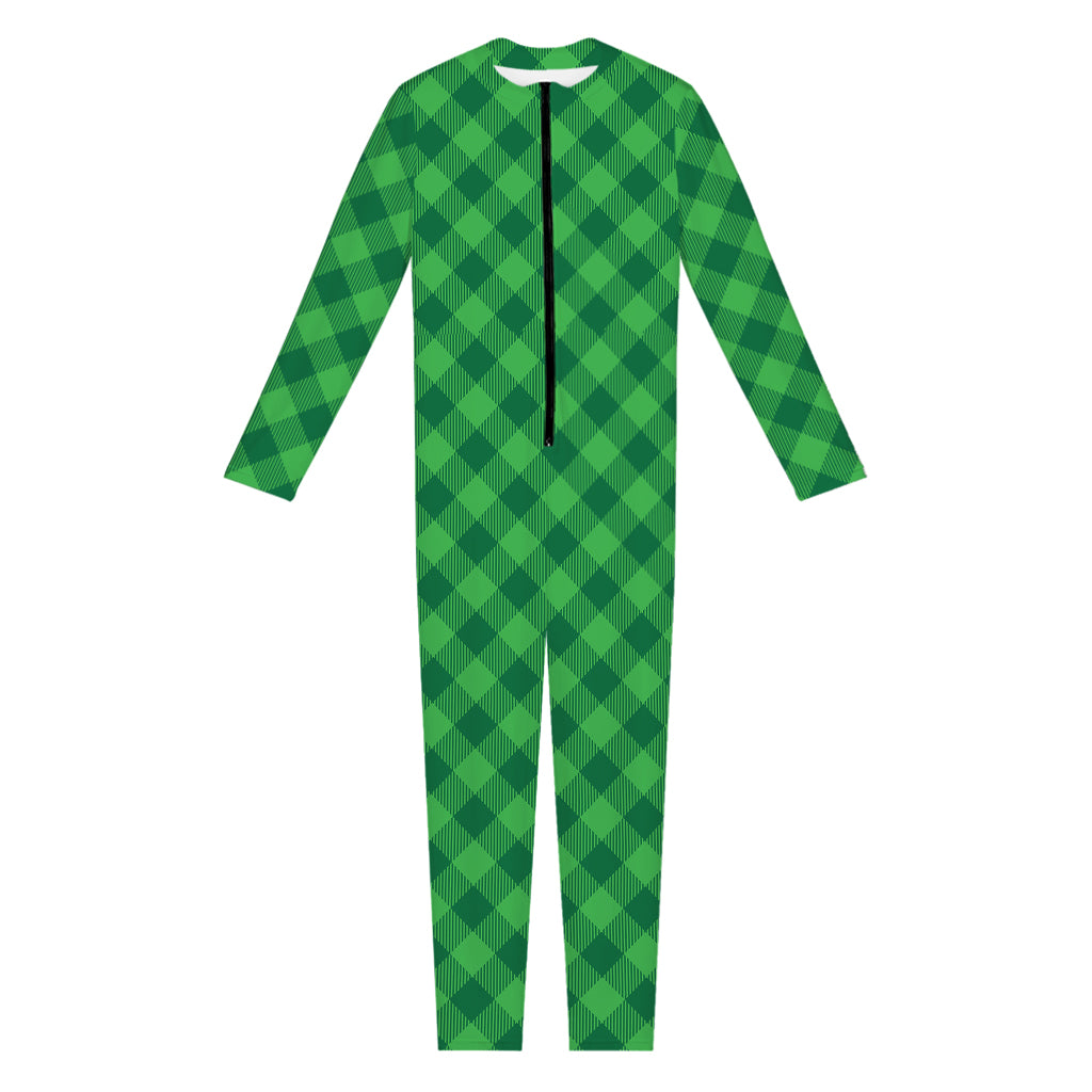 Irish Green Buffalo Plaid Print Jumpsuit