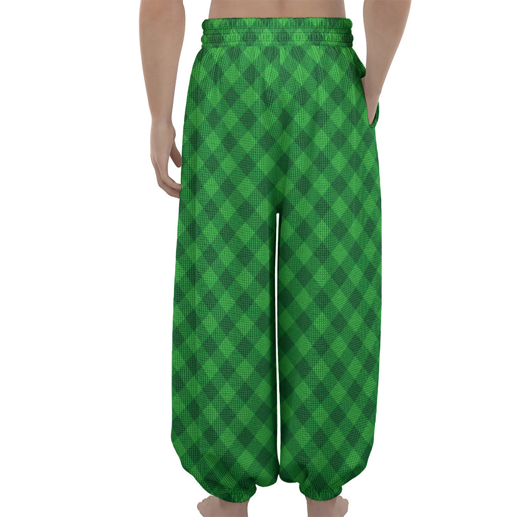 Irish Green Buffalo Plaid Print Lantern Pants