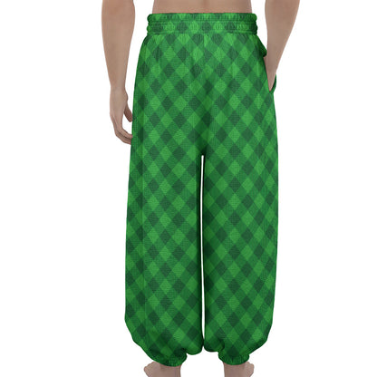 Irish Green Buffalo Plaid Print Lantern Pants