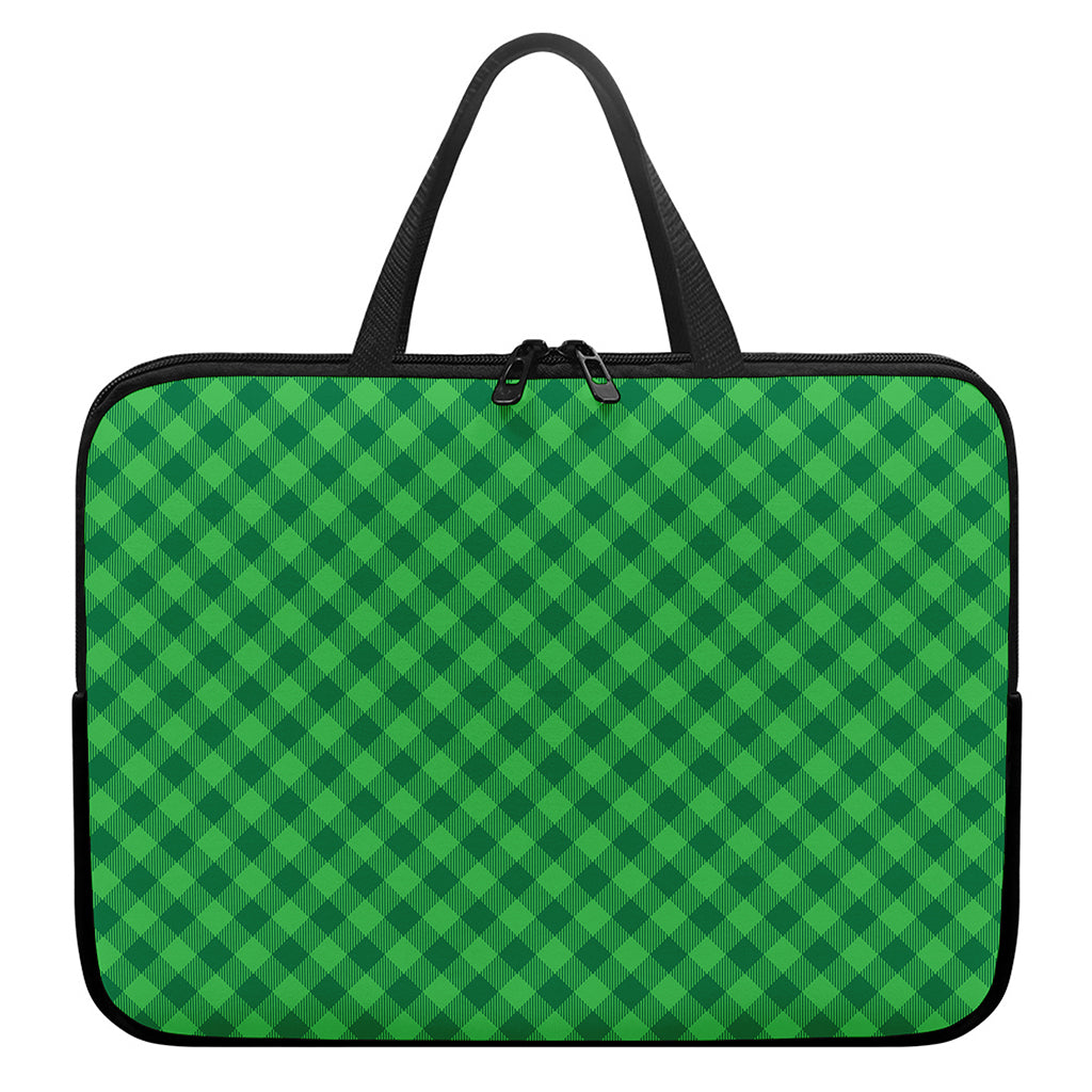 Irish Green Buffalo Plaid Print Laptop Sleeve With Handle