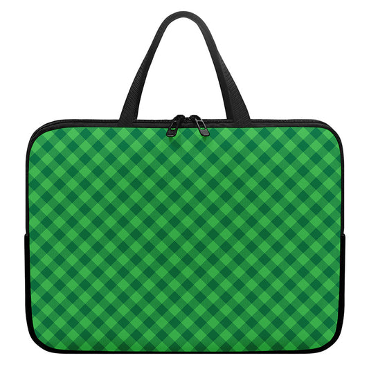 Irish Green Buffalo Plaid Print Laptop Sleeve With Handle