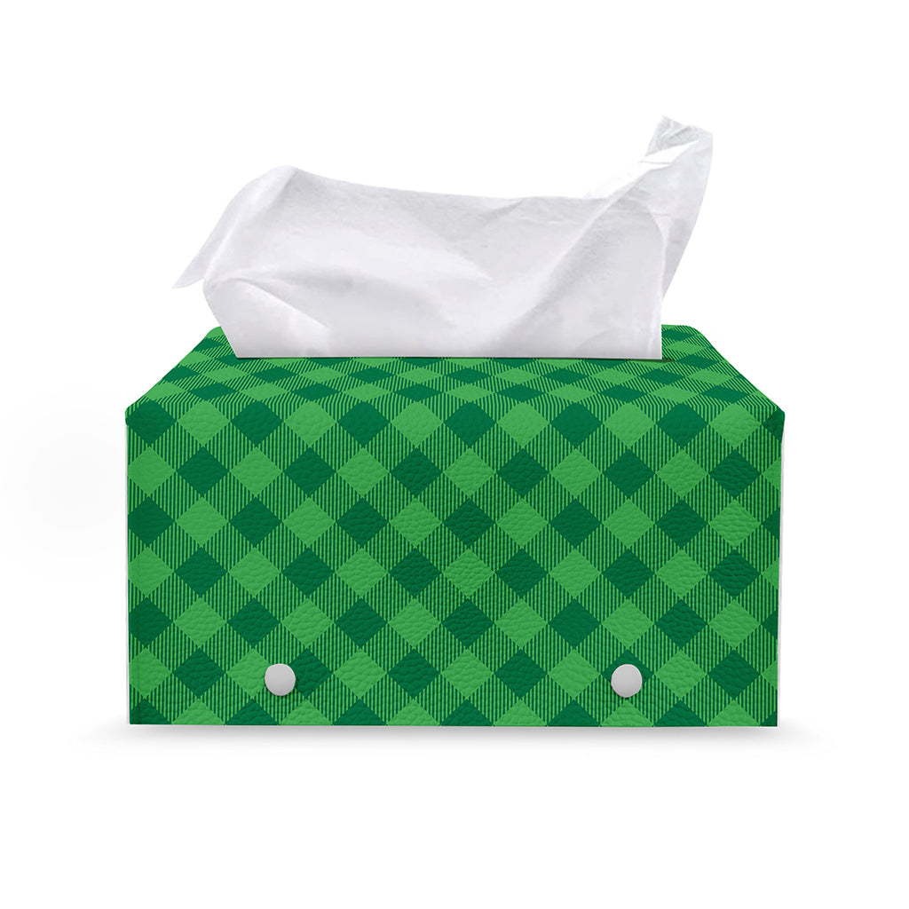 Irish Green Buffalo Plaid Print Leather Tissue Box Cover